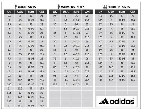 Nike to Adidas conversion chart